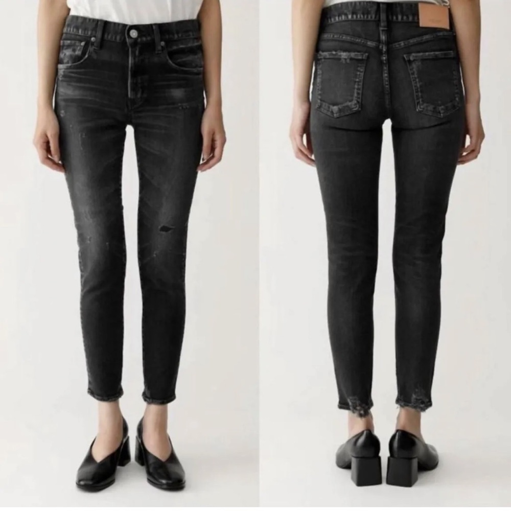 Moussy Velma Black Mid Rise Distressed Slim Jeans